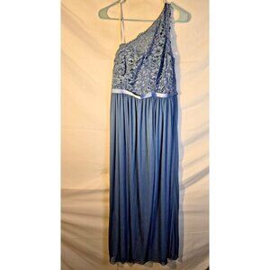 Davids Bridal Blue Bridesmaid Dress One Shoulder Lacy Womens Size 12 Long